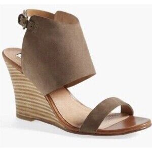 Halogen Clarette leather wedge sandal - size 8M- brown